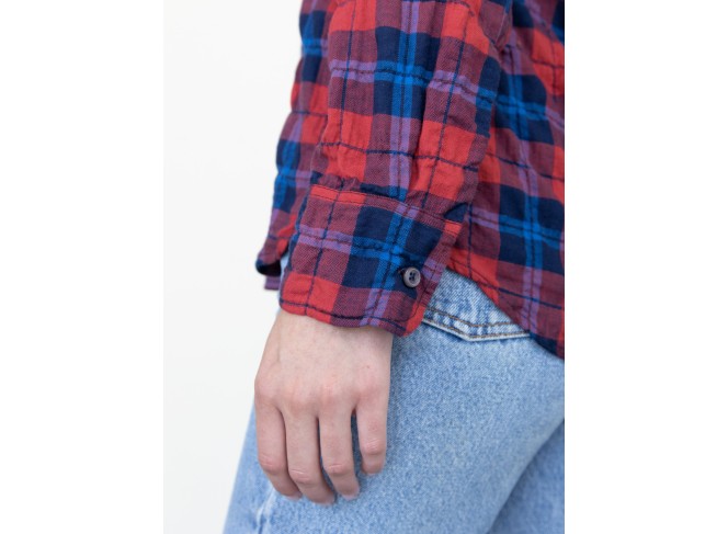 Monet Top Barn Red Plaid Crinkle no