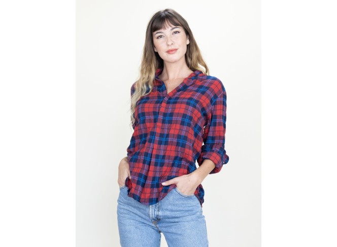 Monet Top Barn Red Plaid Crinkle no