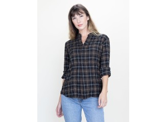 Monet Top Chestnut Plaid Crinkle