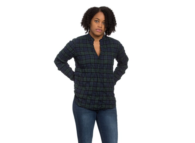 Monet Top Blackwatch Plaid Crinkle