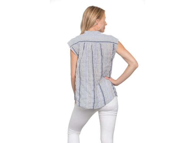 Montauk Top Blue Stripe Crinkle