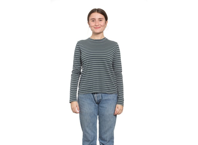 Classic Long Sleeve Stripe Tee in Moss