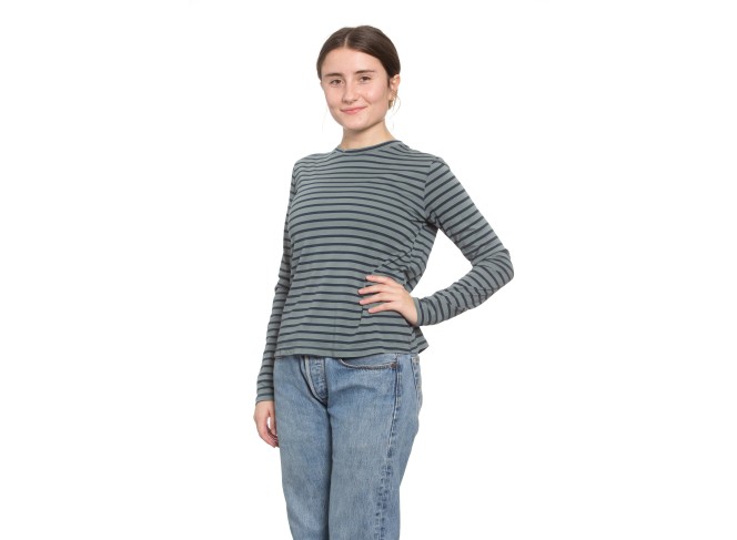 Classic Long Sleeve Stripe Tee in Moss
