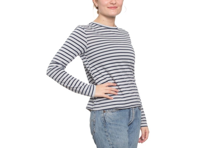 Classic Long Sleeve Stripe Tee in Pale Grey