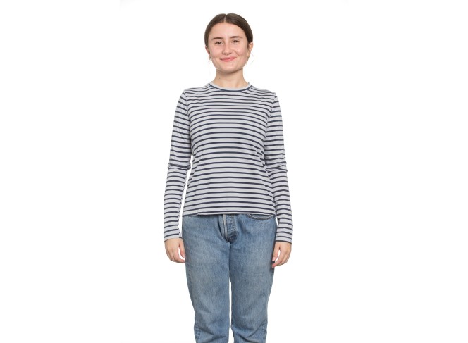 Classic Long Sleeve Stripe Tee in Pale Grey