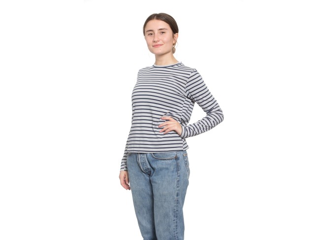 Classic Long Sleeve Stripe Tee in Pale Grey