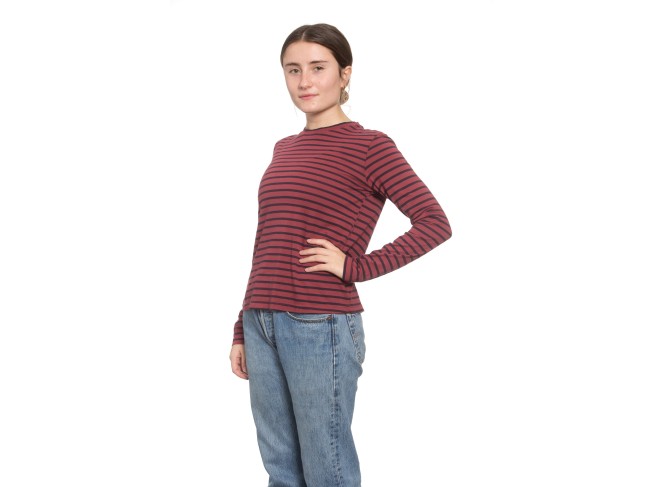 Classic Long Sleeve Stripe Tee in Crimson