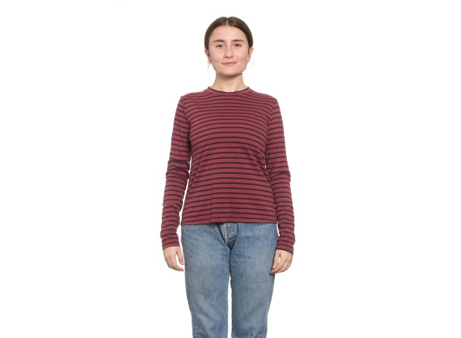 Classic Long Sleeve Stripe Tee in Crimson