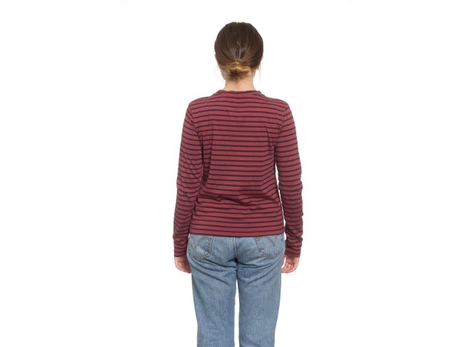 Classic Long Sleeve Stripe Tee in Crimson