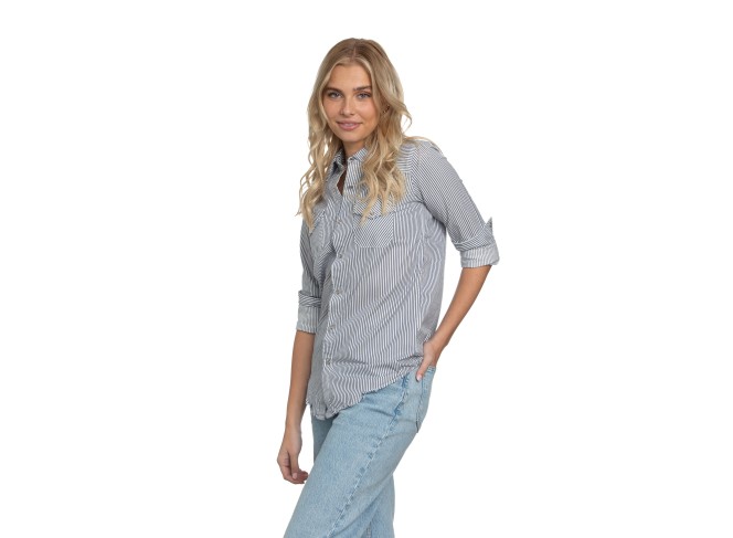 Western Shirt in White Blue Stripe Denim