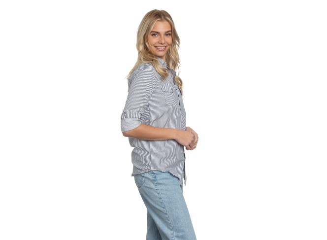Western Shirt in White Blue Stripe Denim