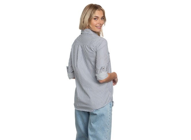Western Shirt in White Blue Stripe Denim