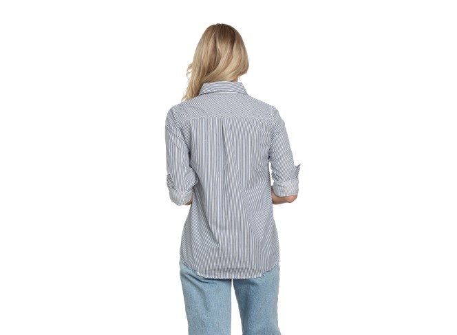 Western Shirt in White Blue Stripe Denim
