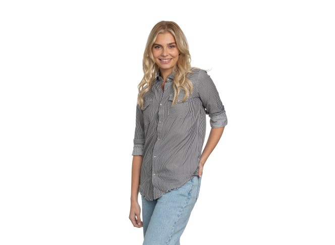 Western Shirt in Blue White Stripe Denim