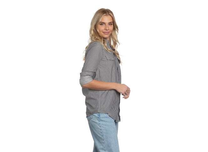 Western Shirt in Blue White Stripe Denim